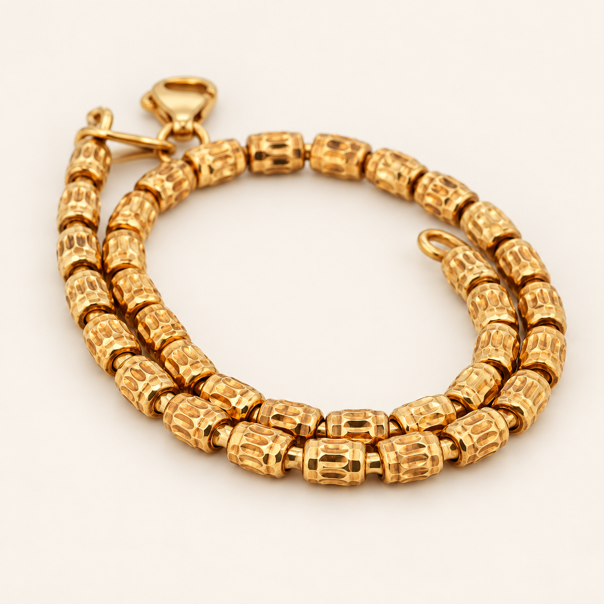 10K Gold Textured Barrel-Bead Bracelet — view 1