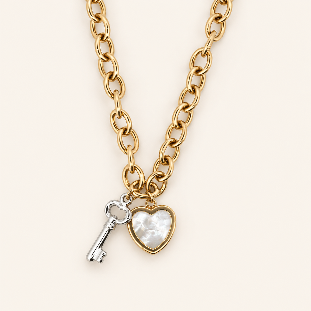 10K Gold Heart-and-Key Charm Bracelet — view 2