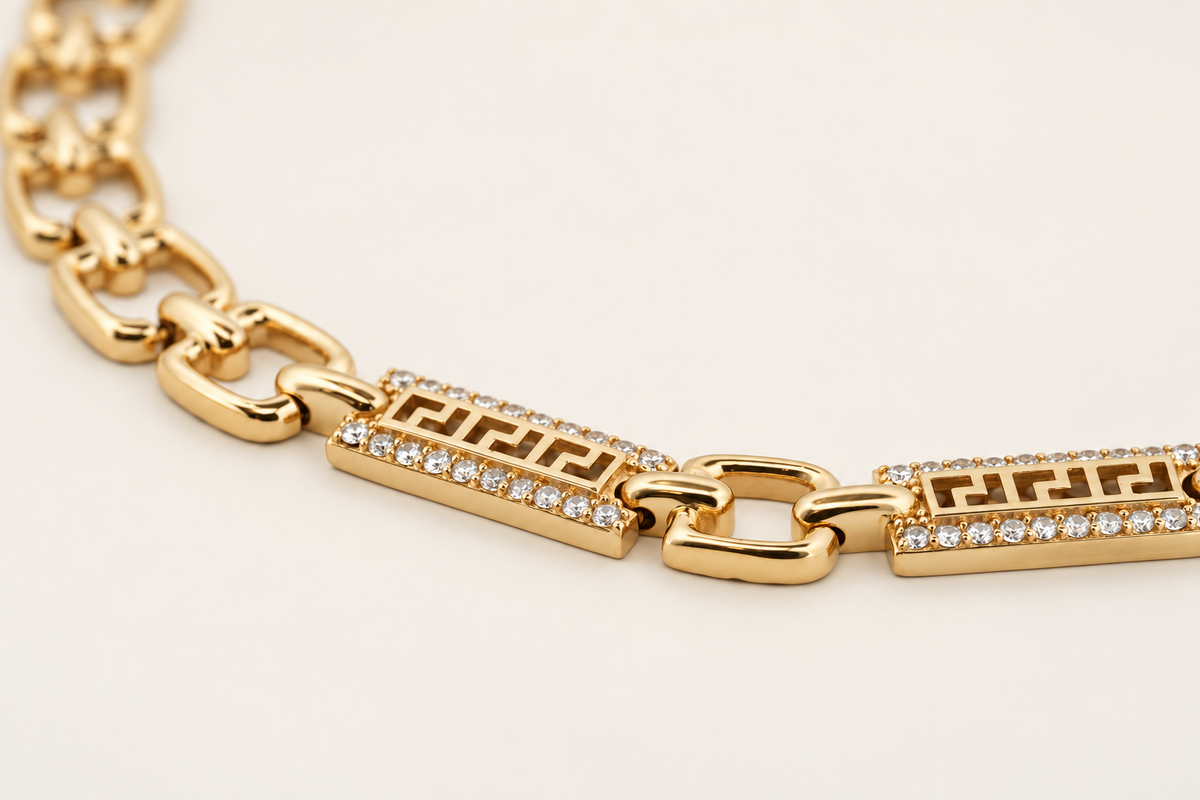 10K Gold Greek-Key Plaque Link Bracelet — view 1