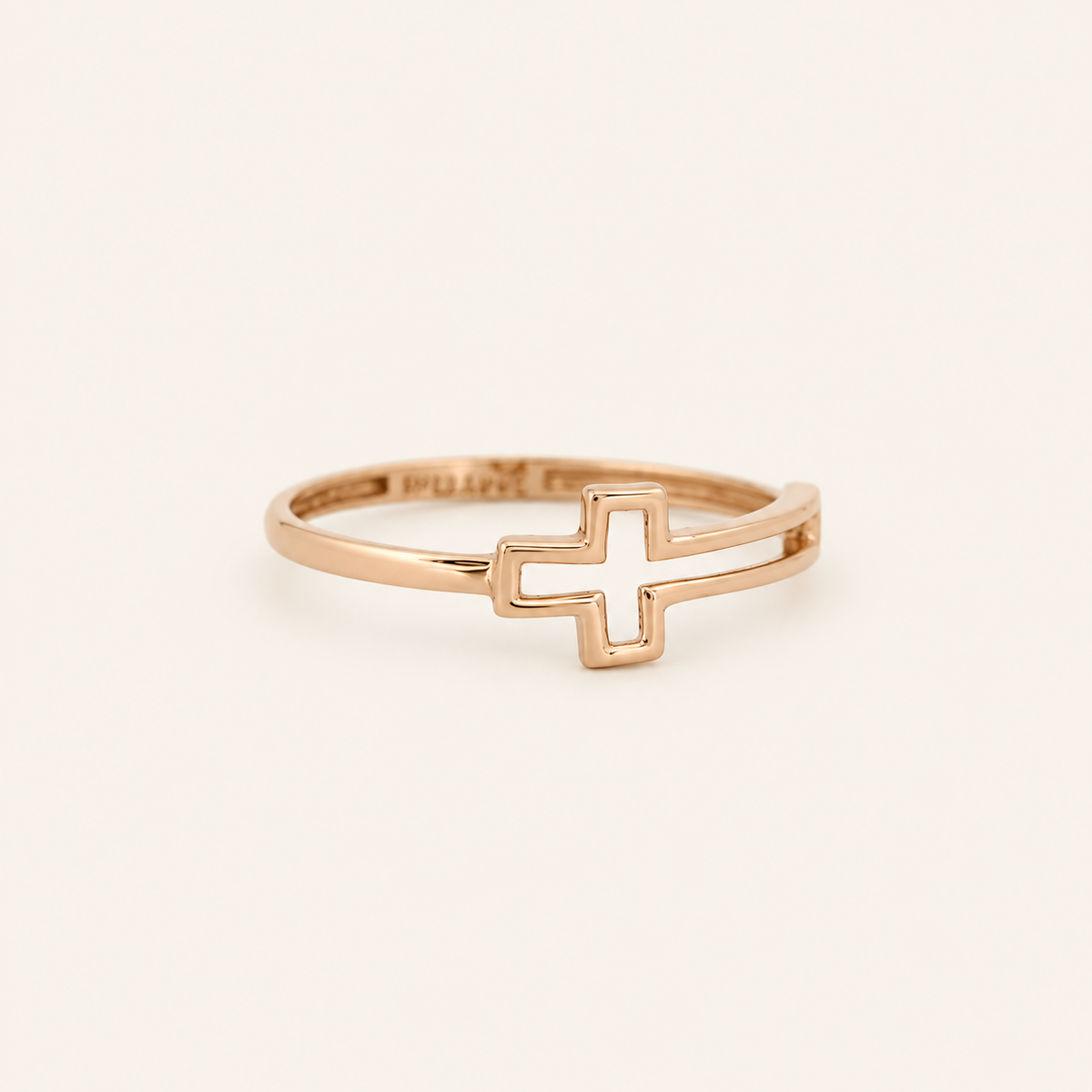 18K Gold Open Cross Ring — Rose Gold, view 3