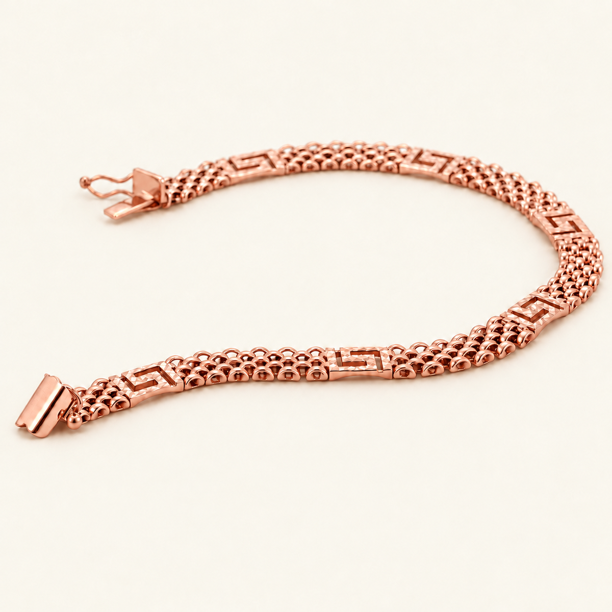 10K Gold Greek-Key Mesh Bracelet — Rose Gold