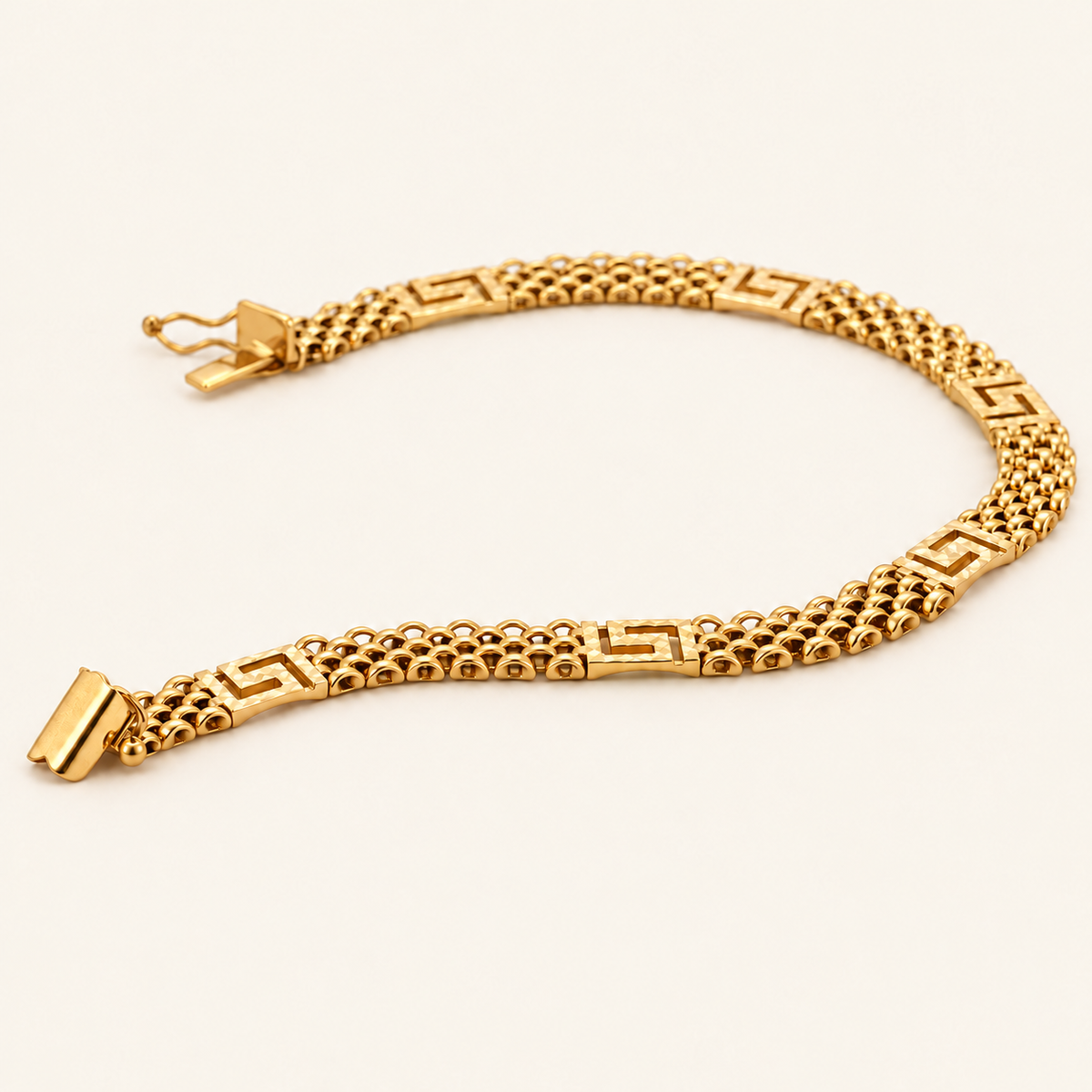 10K Gold Greek-Key Mesh Bracelet — Yellow Gold