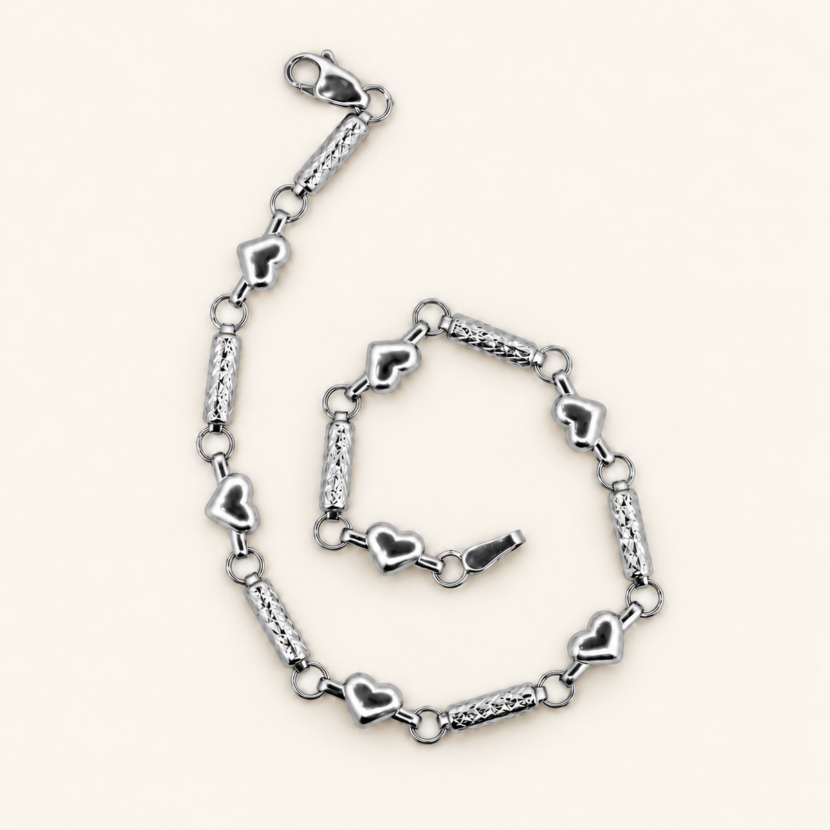 10K Gold Heart-and-Bar Bracelet — White Gold