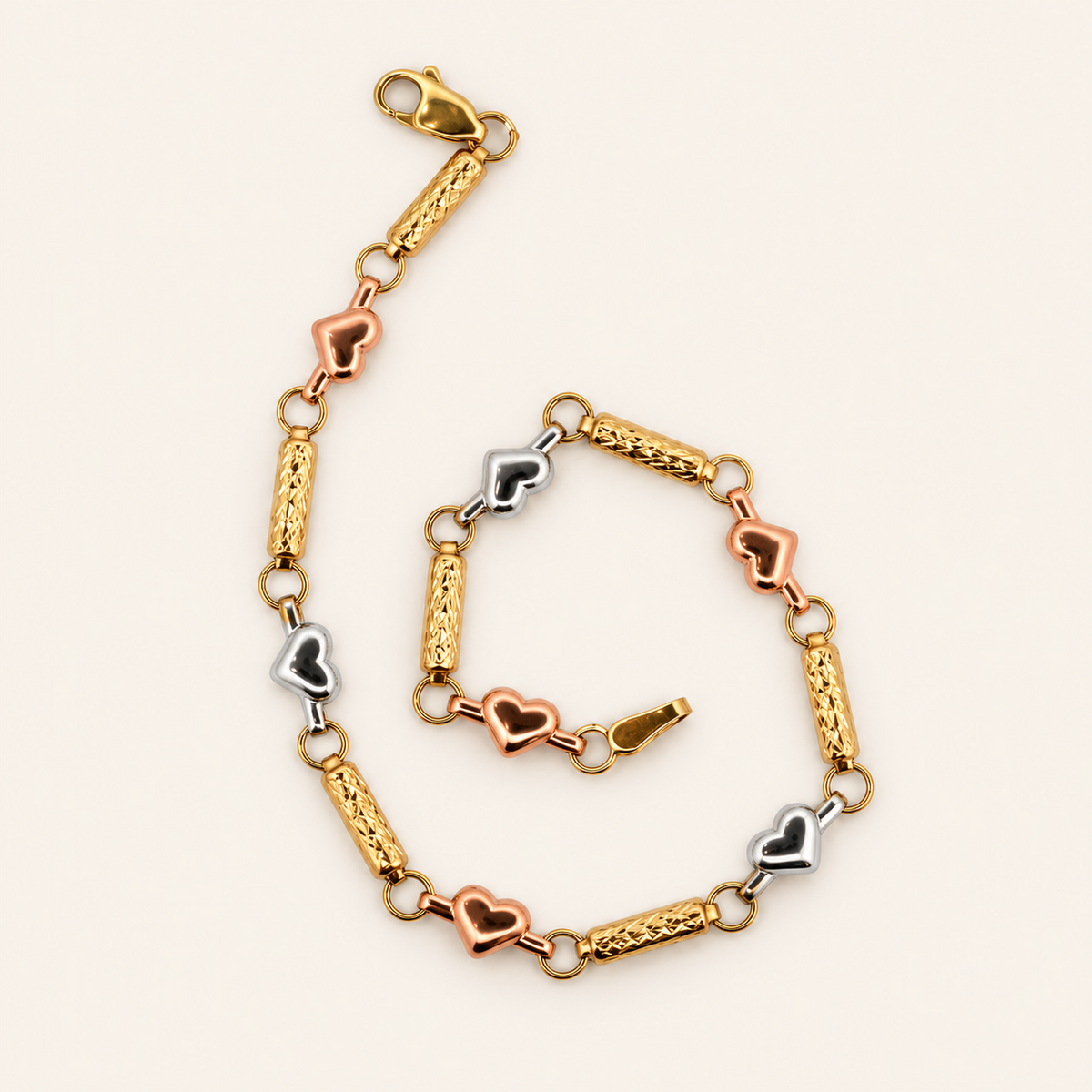 10K Gold Three-Tone Heart-and-Bar Bracelet — view 1