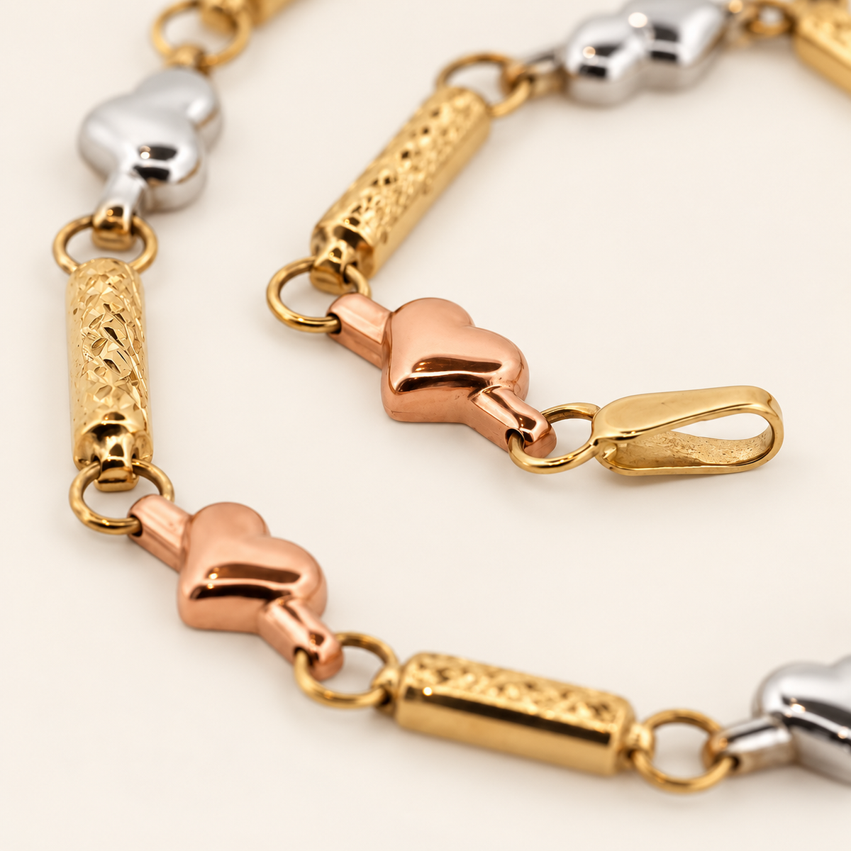 10K Gold Three-Tone Heart-and-Bar Bracelet — view 2