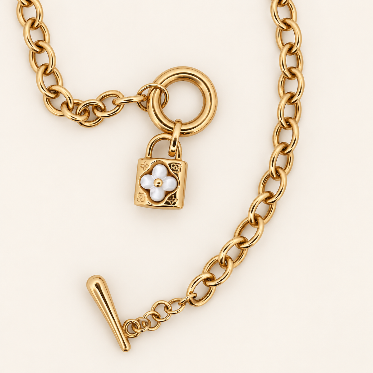10K Gold Flower Padlock Toggle Bracelet — view 1