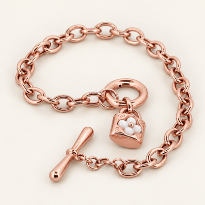 10K Gold Flower Padlock Toggle Bracelet — Rose Gold