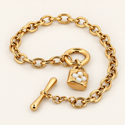 10K Gold Flower Padlock Toggle Bracelet — Yellow Gold