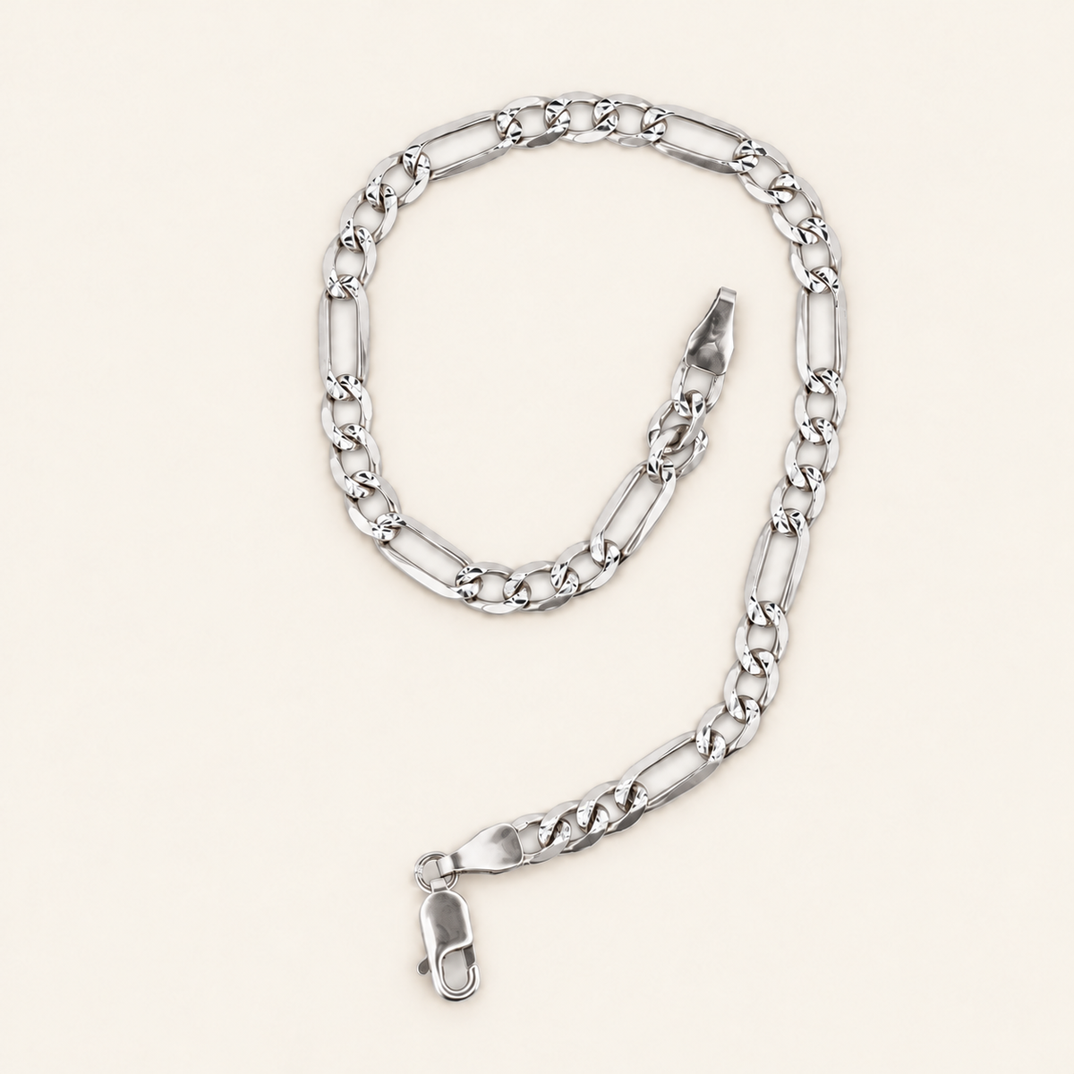 10K Gold Figaro-Link Bracelet — White Gold