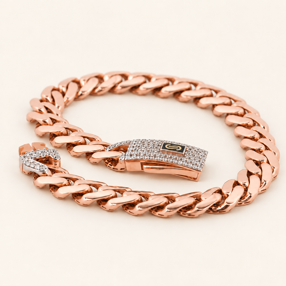 10K Gold Curb Bracelet with Stone-Set Clasp — Rose Gold
