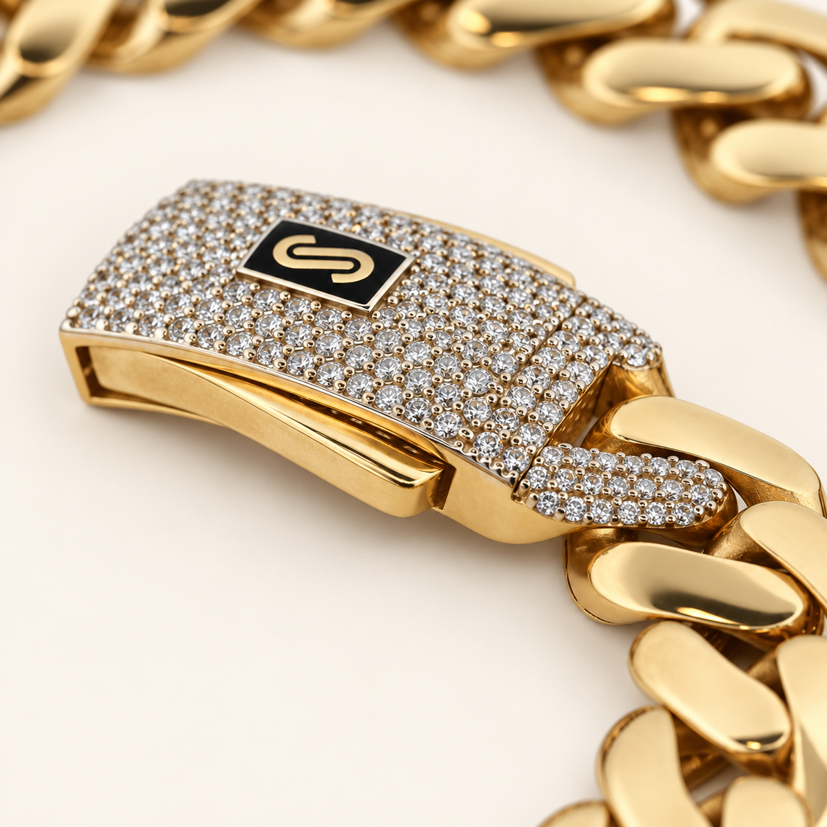 10K Gold Curb Bracelet with Stone-Set Clasp — view 1