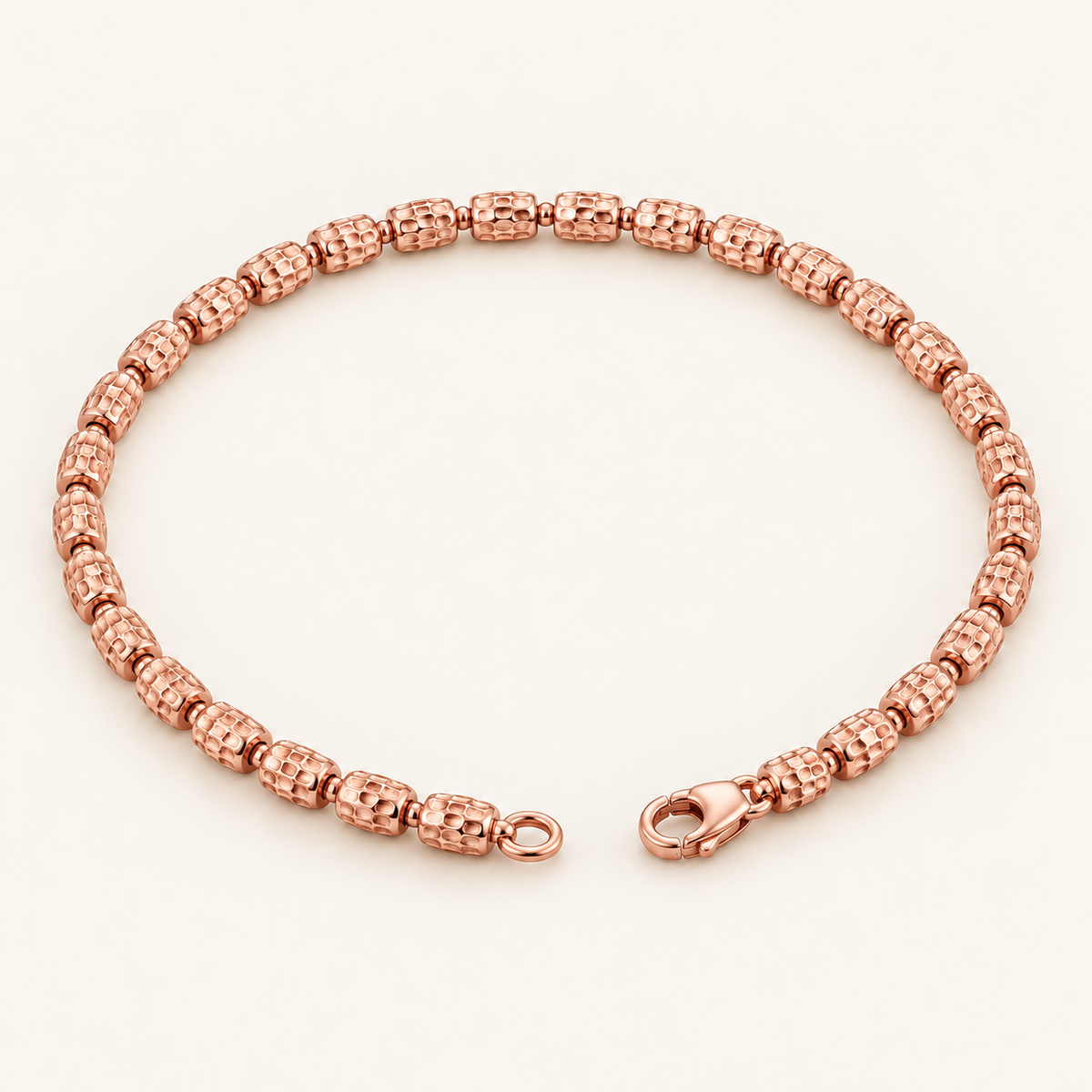 10K Gold Textured Barrel-Bead Bracelet — Rose Gold