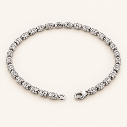 10K Gold Textured Barrel-Bead Bracelet — White Gold