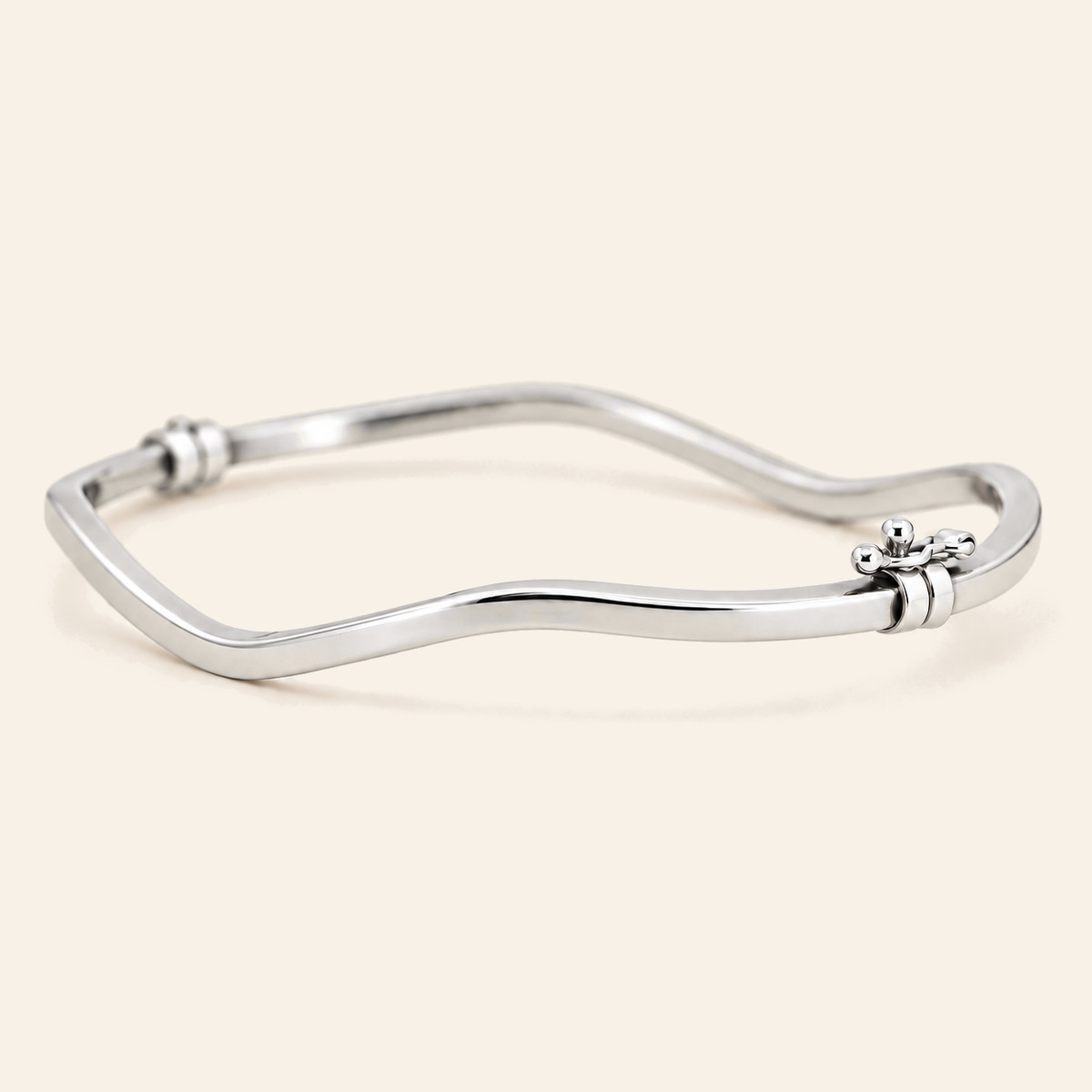 10K Gold Sculptural Wave Bangle — White Gold, view 1