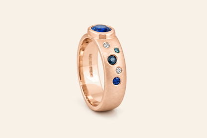 18K Gold Sapphire & Diamond Wide Band Ring