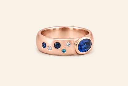 18K Gold Sapphire & Diamond Wide Band Ring