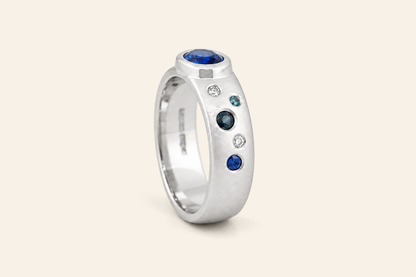 18K Gold Sapphire & Diamond Wide Band Ring