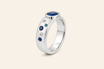 18K Gold Sapphire & Diamond Wide Band Ring