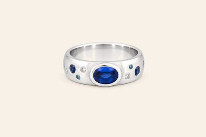 18K Gold Sapphire & Diamond Wide Band Ring