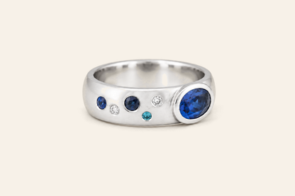 18K Gold Sapphire & Diamond Wide Band Ring