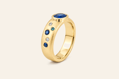 18K Gold Sapphire & Diamond Wide Band Ring