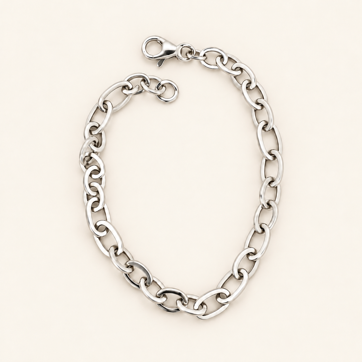 10K Gold Paired Oval-Link Bracelet — White Gold