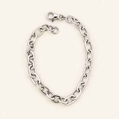 10K Gold Paired Oval-Link Bracelet — White Gold