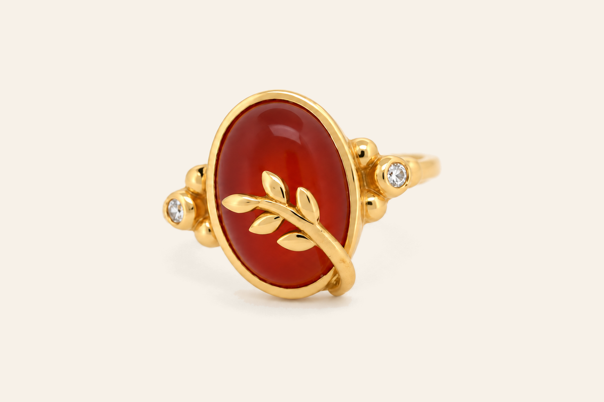 18K Gold 5.00 ct Natural Agate Ring