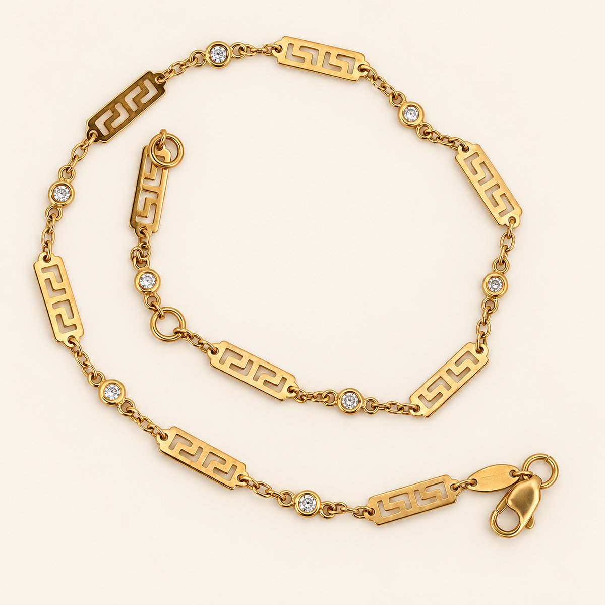 10K Gold Greek-Key Station Anklet — Yellow Gold