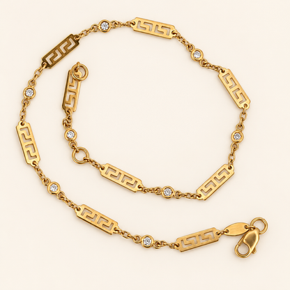 10K Gold Greek-Key Station Anklet — Yellow Gold