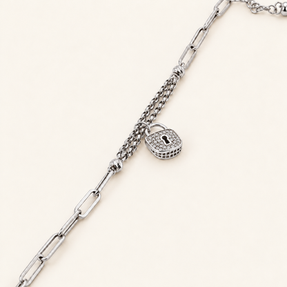 10K Gold Padlock Charm Split-Chain Bracelet — White Gold
