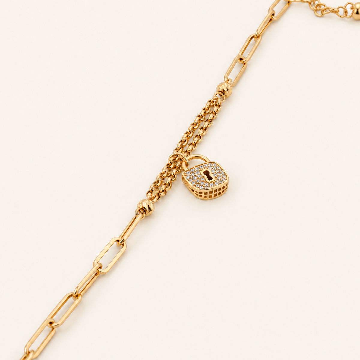 10K Gold Padlock Charm Split-Chain Bracelet — Yellow Gold