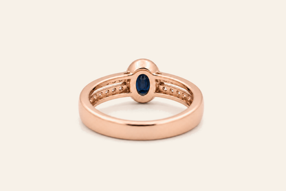 18K Gold Oval Sapphire & Diamond Ring