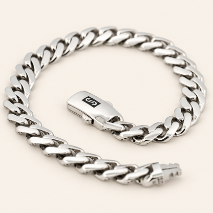 10K Gold Curb-Link Bracelet with Box Clasp — White Gold