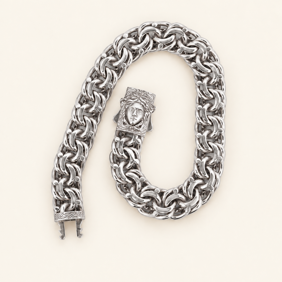 10K Gold Byzantine-Link Bracelet with Sculpted Clasp — White Gold