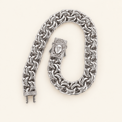 10K Gold Byzantine-Link Bracelet with Sculpted Clasp — White Gold