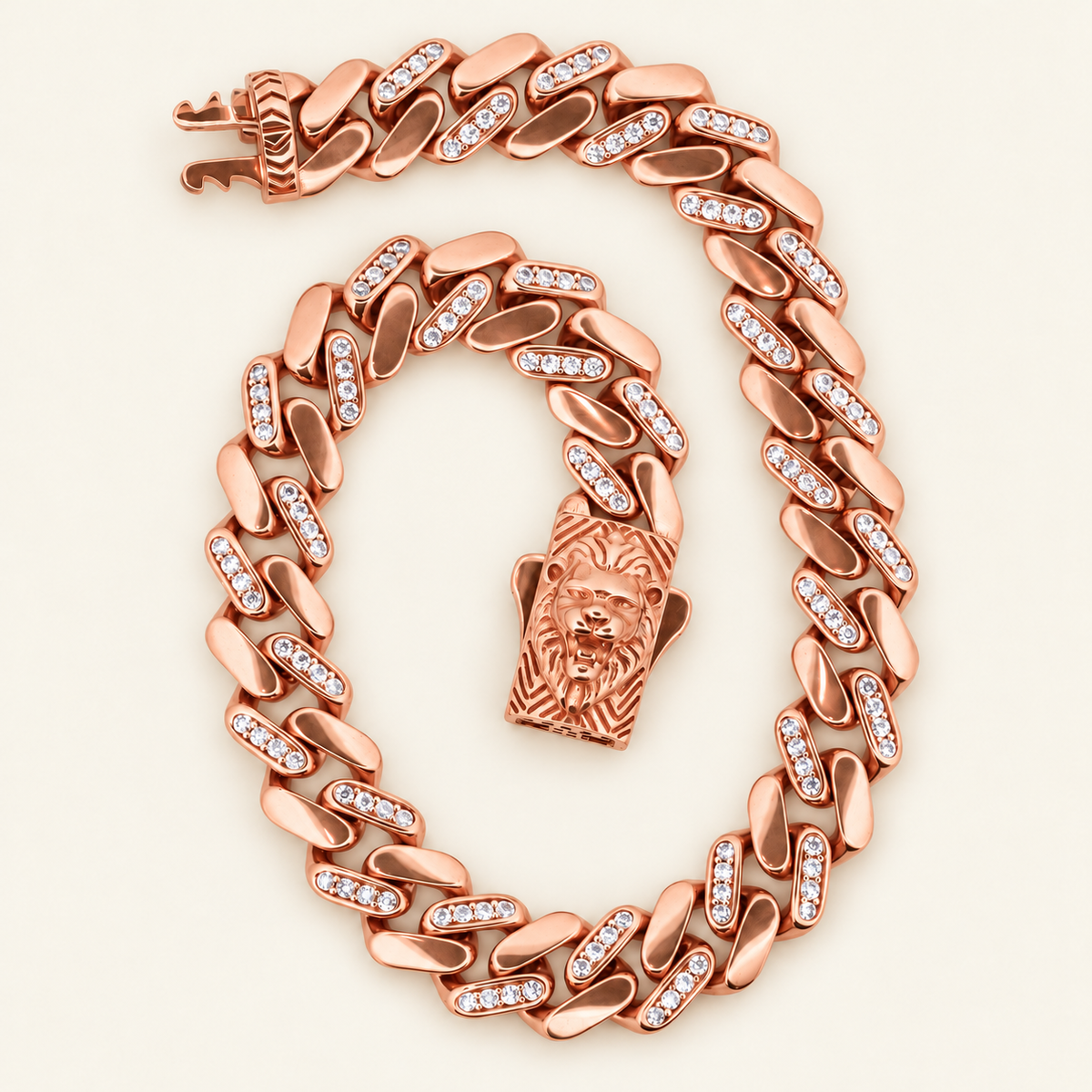 10K Gold Stone-Set Curb Bracelet with Sculpted Clasp — Rose Gold