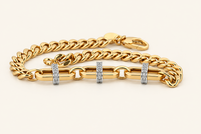 10K Gold Curb Bracelet with Three Stone-Set Spacers — view 2