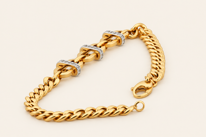 10K Gold Curb Bracelet with Three Stone-Set Spacers — Yellow Gold