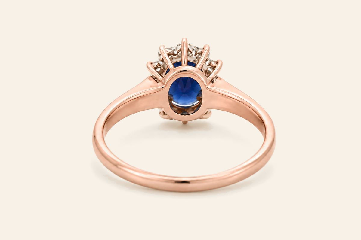 14K Gold Oval Sapphire & Diamond Halo Ring