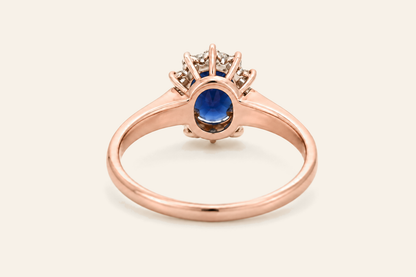 14K Gold Oval Sapphire & Diamond Halo Ring