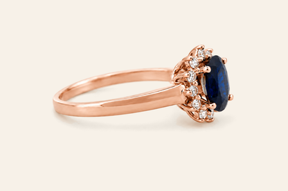 14K Gold Oval Sapphire & Diamond Halo Ring