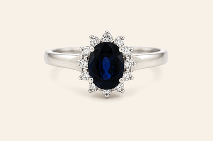 14K Gold Oval Sapphire & Diamond Halo Ring