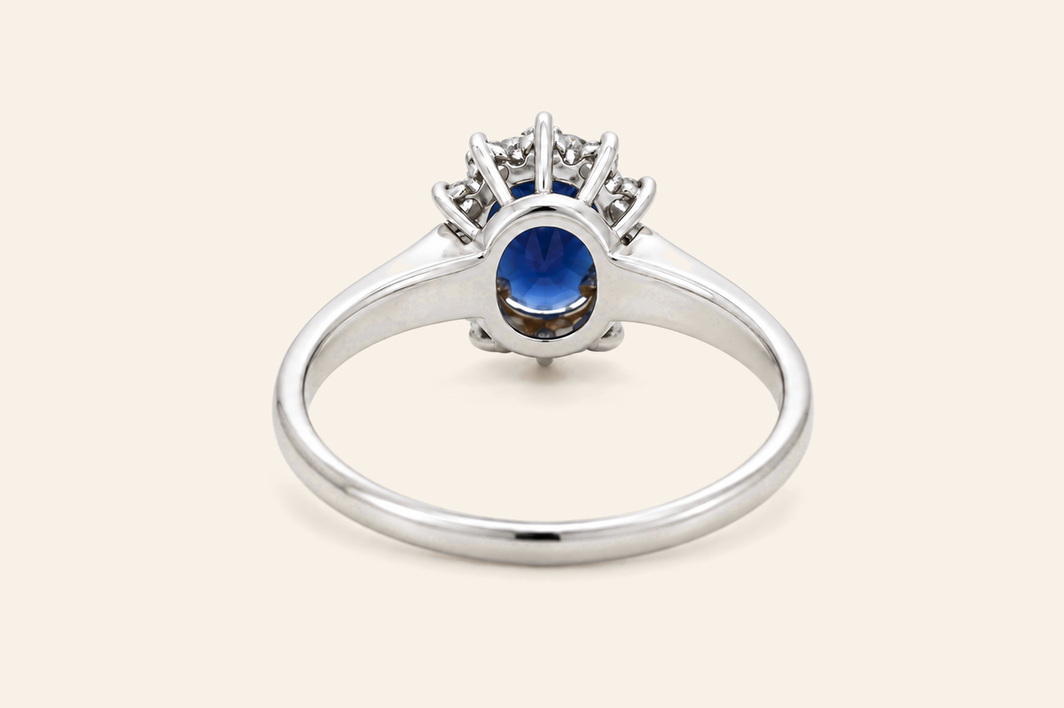 14K Gold Oval Sapphire & Diamond Halo Ring
