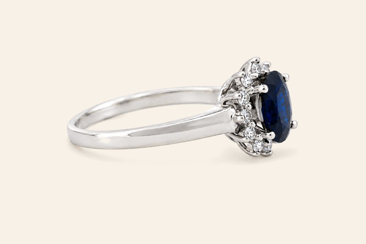 14K Gold Oval Sapphire & Diamond Halo Ring