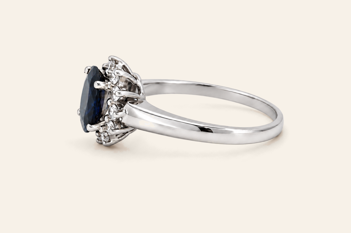 14K Gold Oval Sapphire & Diamond Halo Ring