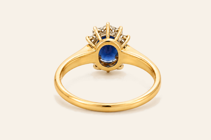 14K Gold Oval Sapphire & Diamond Halo Ring