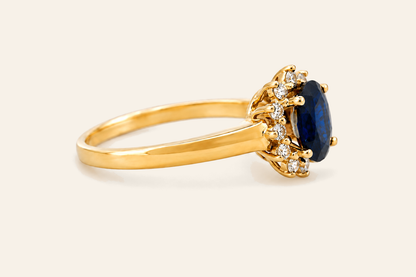 14K Gold Oval Sapphire & Diamond Halo Ring