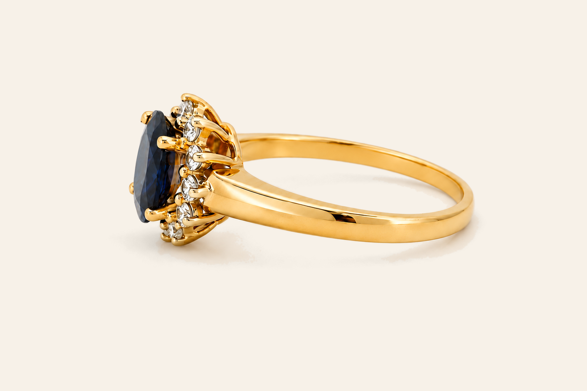 14K Gold Oval Sapphire & Diamond Halo Ring
