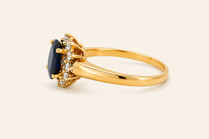 14K Gold Oval Sapphire & Diamond Halo Ring